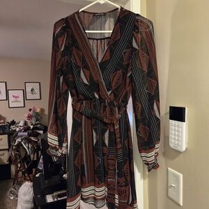 Elegant Long Sleeve Geometric Dress